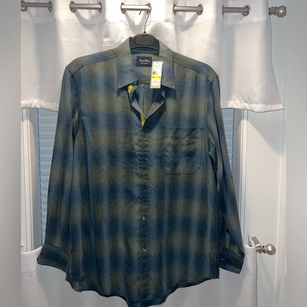Indigo Palms Blue and Green Plaid Shirt